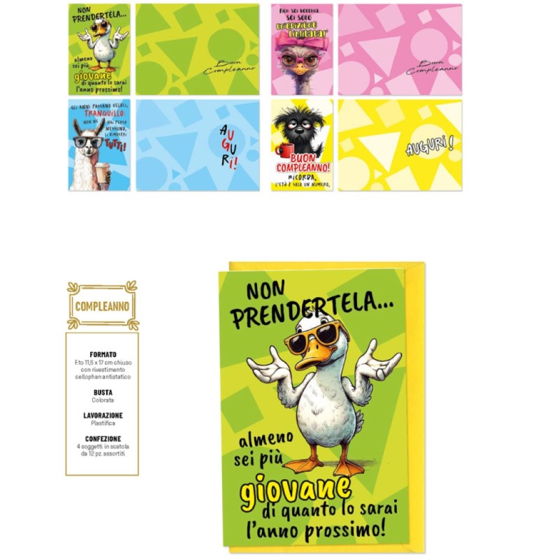 Blue ED0633 - Biglietti Compleanno Umoristici Conf.12 pz