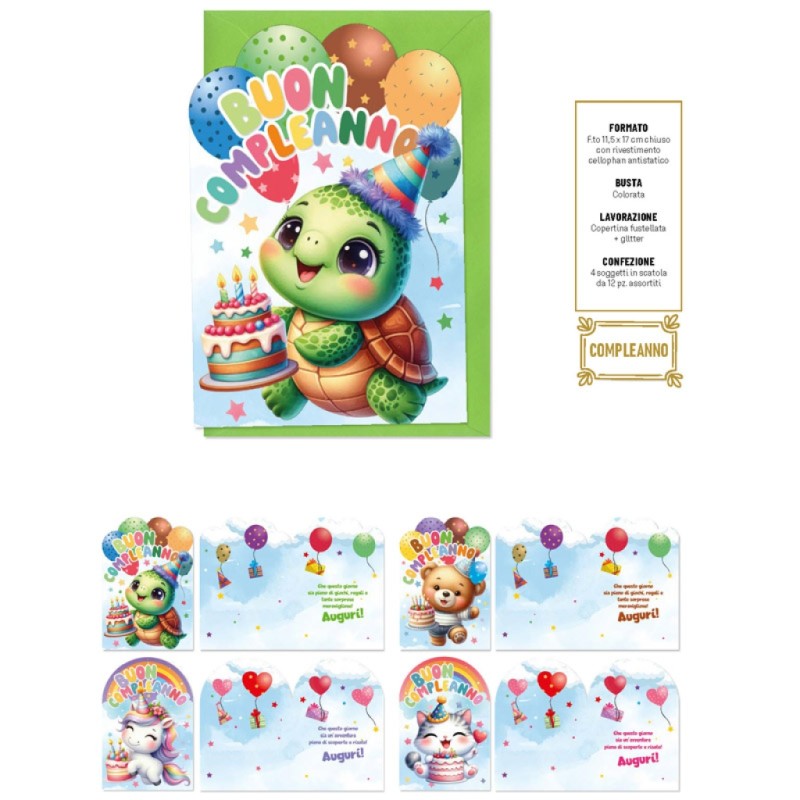 Blue ED0628 - Biglietti Buon Compleanno Bambini Conf.12 pz