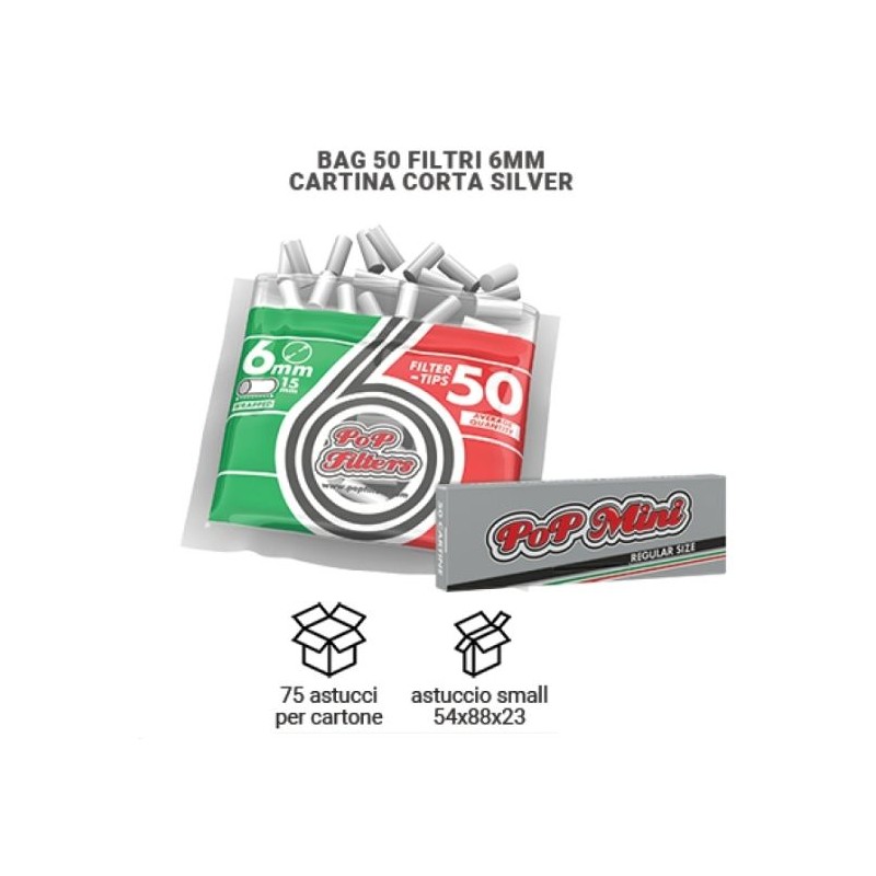 Pop Filters 8257 - Astuccio 75 pz Filtri Slim + Cartina Corta Silver Conf.75 Buste