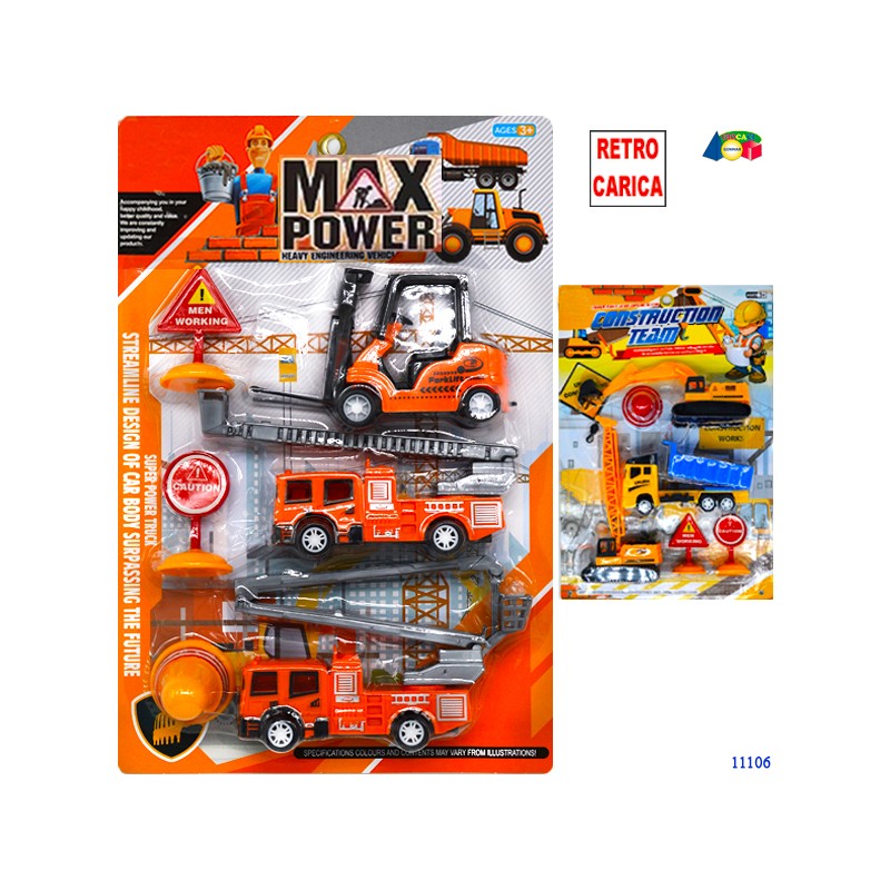 Ginmar 11106 - Blister 3 Mezzi da Lavoro Retrocarica