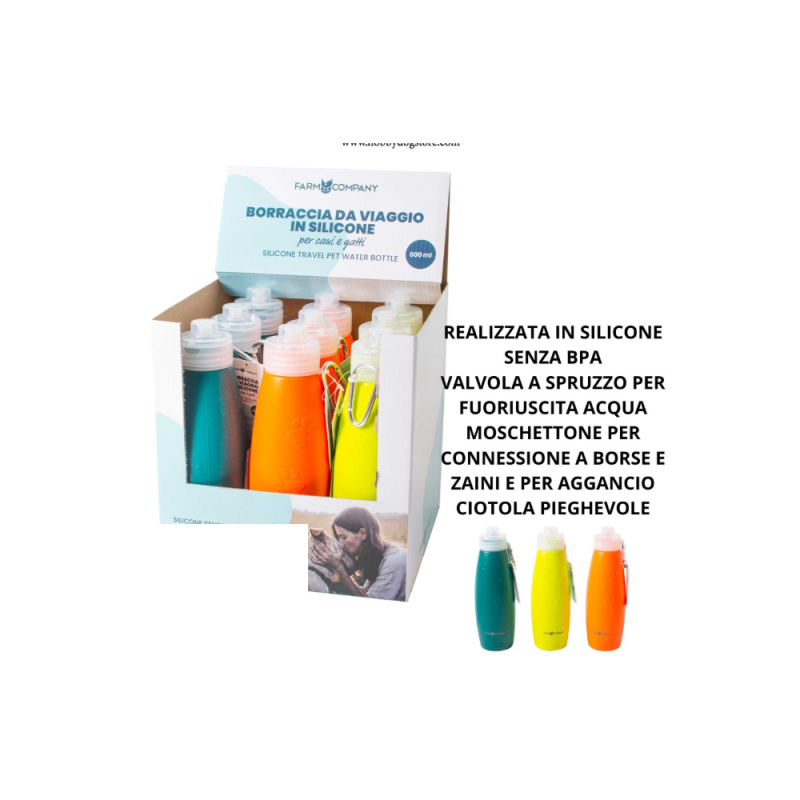 Farm Company 176 - Borraccia da Viaggio Silicone per Cani e Gatti 600ml
