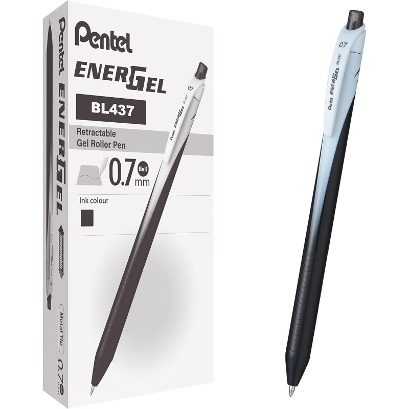 Pentel 103331 - Energel Penna Roller a Scatto 0,7mm Inchiostro Gel Nera 12 pz