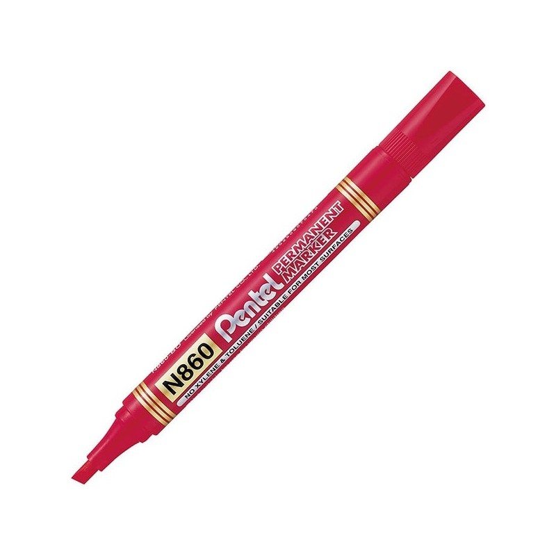 Pentel 7055 - Marcatore Permanent Punta Scalpello Rosso Conf.12 pz