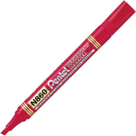 Pentel 7055 - Marcatore Permanent Punta Scalpello Rosso Conf.12 pz