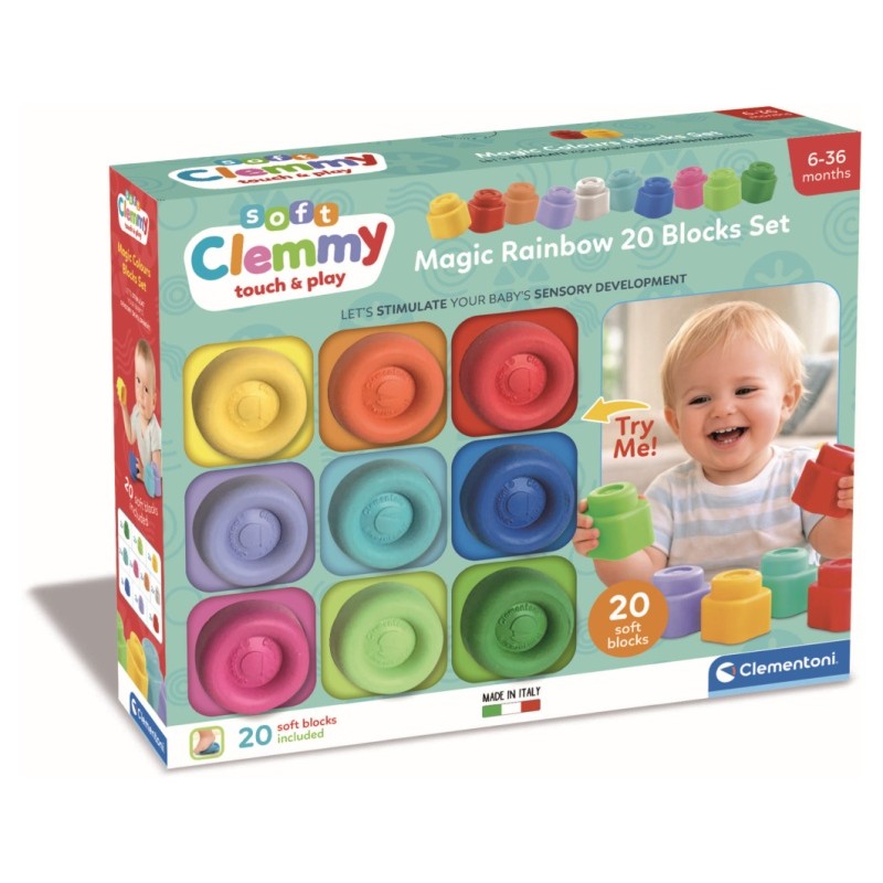 Clementoni 19587 - Clemmy - Confezione 20 Mattoncini Rainbow