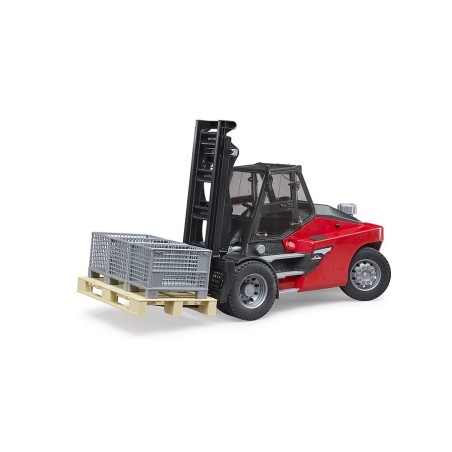 Bruder 2513 - Carrello Elevatore Linde HT160S con Pallet e 3 Gabbie per Imballo