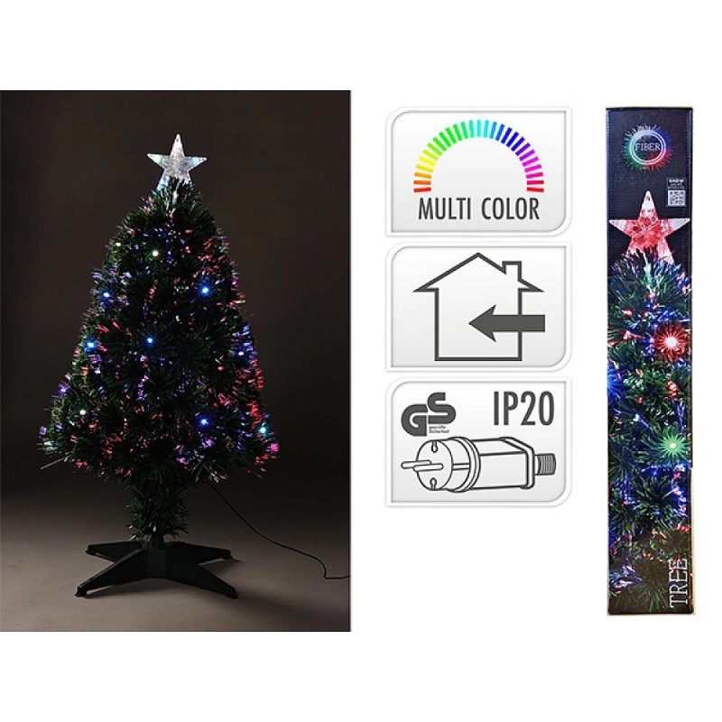 Koopman AFB000130 - Albero di Natale Decorativo In Fibra Ottica Multicolore 90 Cm