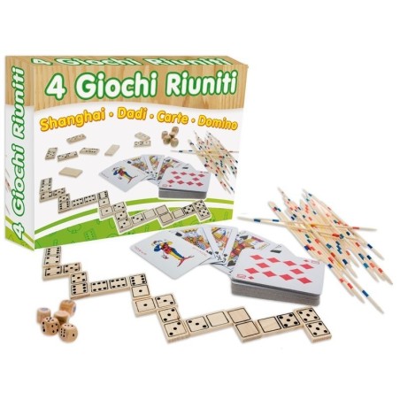 Teorema 40118 - Giochi Riuniti In Legno Shanghai, Dadi, Carte e Domino